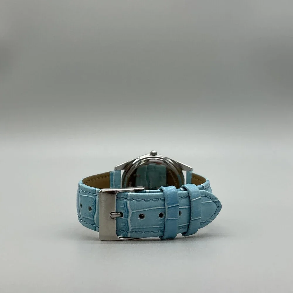 Lena Liu Women Watch 35mm Floral Silver Tone Blue Strap Crystals New Battery